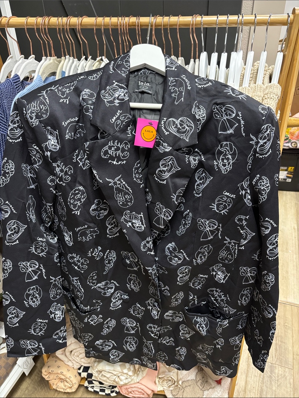 Dressed in LaLa Black Printed Lightweight Blazer Jacket